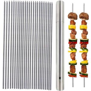 Stainless Steel Kabob Skewers - 13.2Inch Long Barbecue Skewers, Reusable Kebob BBQ Sticks for Shish Meat Shrimp (Set of 20pcs + 1 Tube Storage) (Round Skewers 35CM) Stainless Steel Kabob Skewers - 13.2Inch Long Barbecue Skewers, Reusable Kebob BBQ Sticks for Shish Meat Shrimp (Set of 20pcs + 1 Tube Storage) (Round Skewers 35CM)