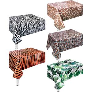 5 Pack Animal Safari Tablecloth,Zoo Print Table Cover,Jungle Animal Theme Leopard Tiger Zebra Giraffe Palm Leaf Print Tablecloth Party Supplies for Zoo Jungle Safari Theme Birthday Party Baby Showers