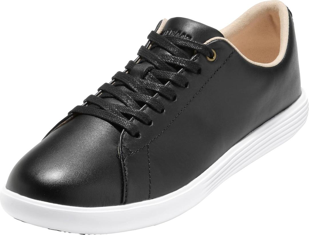 Cole Haan Women's Grand Crosscourt Leather Sneakers (7, Black Leather/White)
