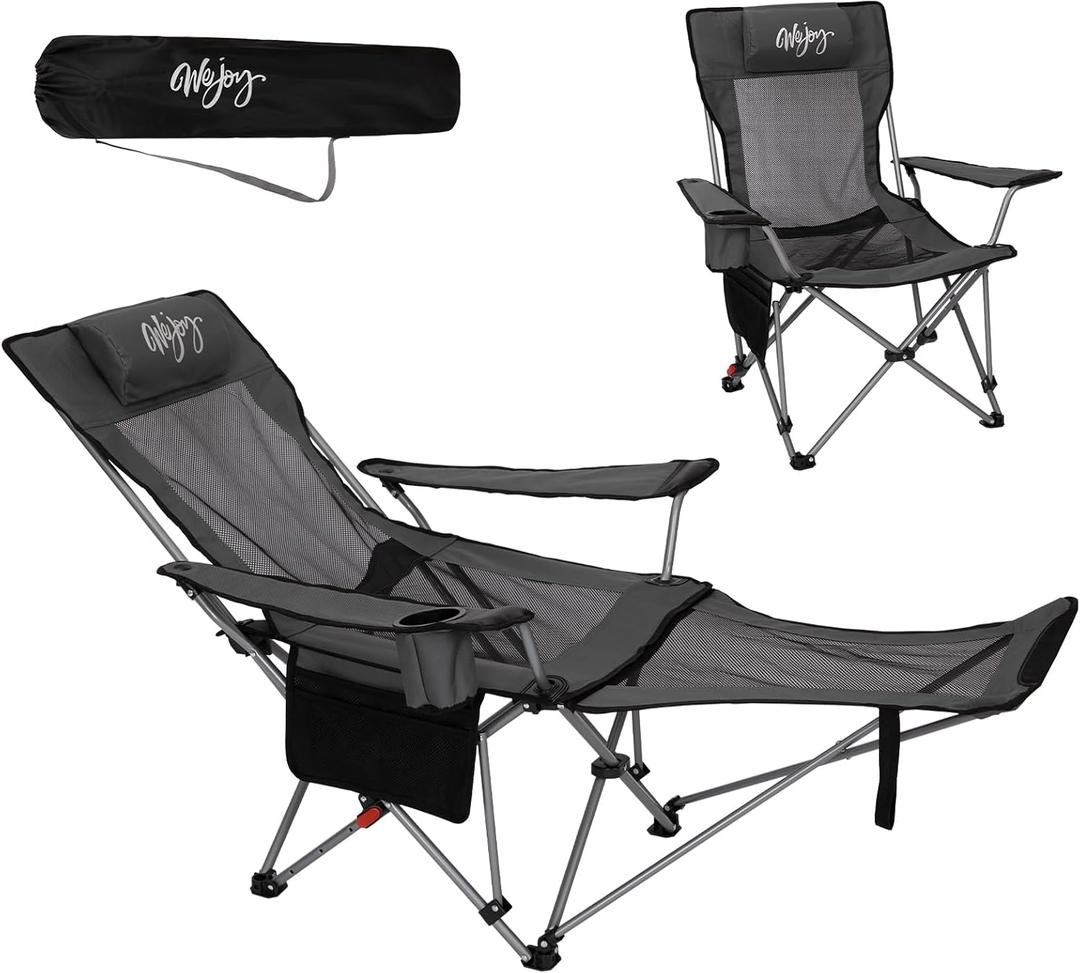 WEJOY Folding Camping Chair with Footrest, 4-Way Adjustable Backrest