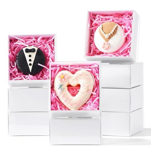 TEMLQPACK 7PCS 4x4x2 White Drawer-Style Gift Boxes for Cookies, Macarons, Truffles & Donuts - Christmas Party Favors, Holiday Treat Boxes, Bakery Packaging, Small Cake & Dessert Gifts