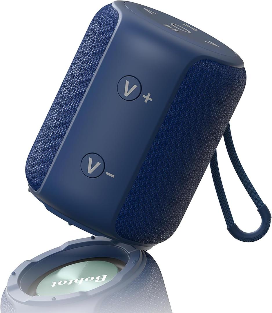 Bobtot Portable Speaker Bluetooth, IPX6 Shower Speaker Waterproof, 15H Playing Time, Loud and Stereo Sound with Bass, Dual Pairing for Party, Camping, Travel, Blue