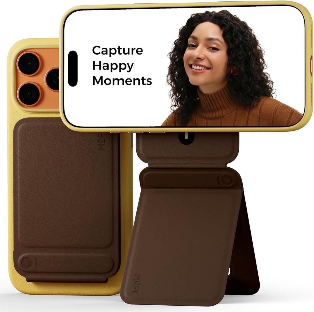 MOFT Phone Tripod Stand Selfie Stick for iPhone, Multi-Angles iPhone Stand, Lightweight & Portable Phone Holder, Strong Magnets, MOVAS Vegan Leather, Travel Essentials, Brownie (Without Card Slot)
