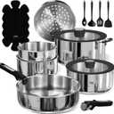 CAROTE 18pcs Stainless Steel Cookware Set with Detachable Handle, Nonstick Pots and Pans Set, Induction Kitchen Cookware Sets with Removable Handle, RV Cookware Set, Oven Safe, Camping Cookware, Black (Silver)