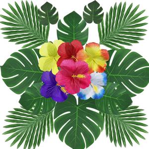 88Pack Artificial Palm Leaves Hibiscus Flowers Tropical Party Decorations, Simulation Hibiscus Faux Leaf with Stems for Hawaiian Luau Safari Jungle Beach Theme BBQ Birthday Dcor (5 Kinds)