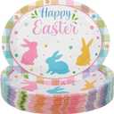 2 x 50 Count Oval Easter Paper Dinner Dessert Plates Heavy Duty Easter Dinnerware Sets with Bunny for Easter Spring Holiday Party Supplies