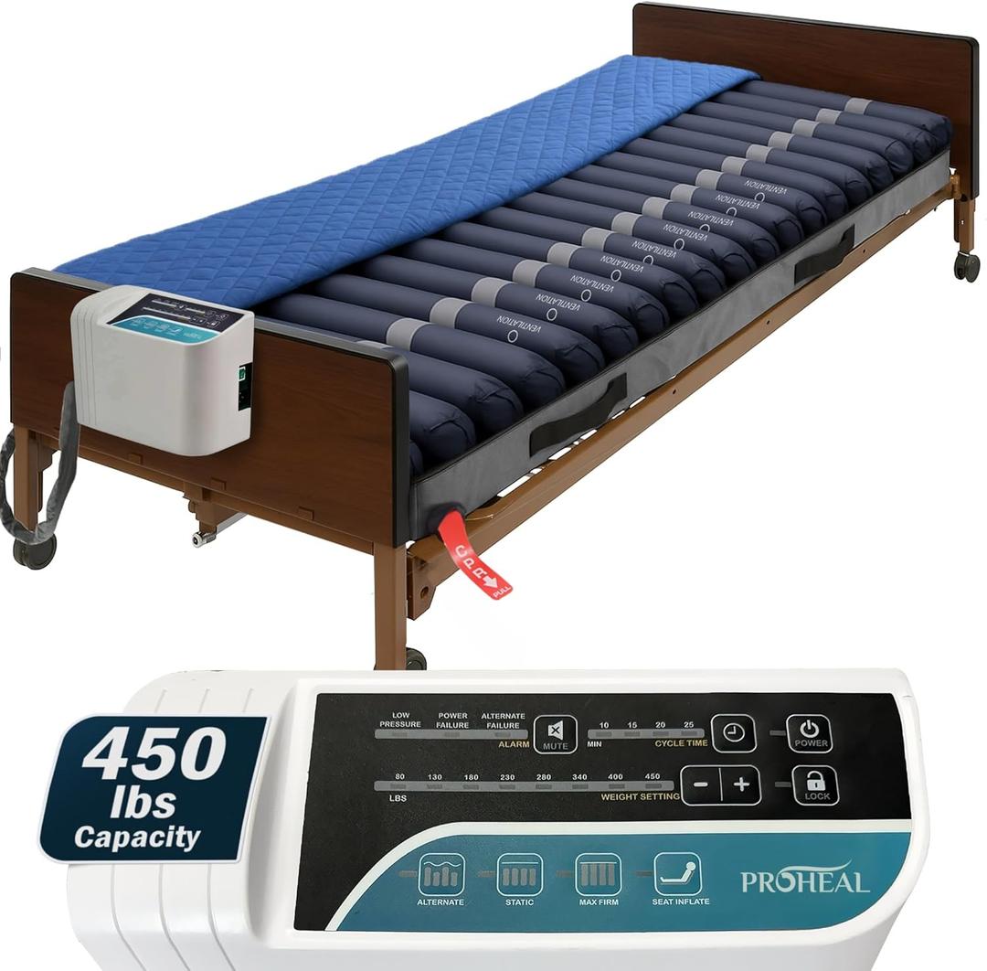 ProHeal Low Air Loss Alternating Pressure Mattress - 36 x 80 x 8"- Cell On Cell Base - Pressure Mattress for Bed Sores with Comprehensive Digital Alarm - Air Mattress for Hospital Bed, 36" x 80" x 8" No Rails