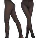 IceROSE 1 Pair Fleece Lined Thermal Tights for Women – Sheer Black Pantyhose Warm Winter Thick Fake Translucent Leggings Size Regular