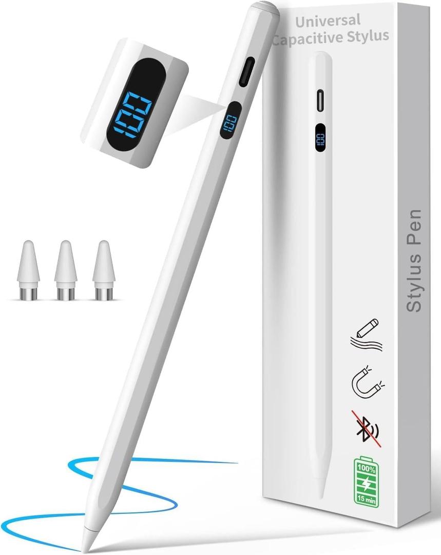Digiroot Stylus Pen for Android, Stylus with LED Power Display, Tablet Pen Compatible with Samsung/Huawei/Lenovo/Xiaomi Tablets & Phones, Magnetic Smart Pen for iPhone, Android & HarmonyOS Devices