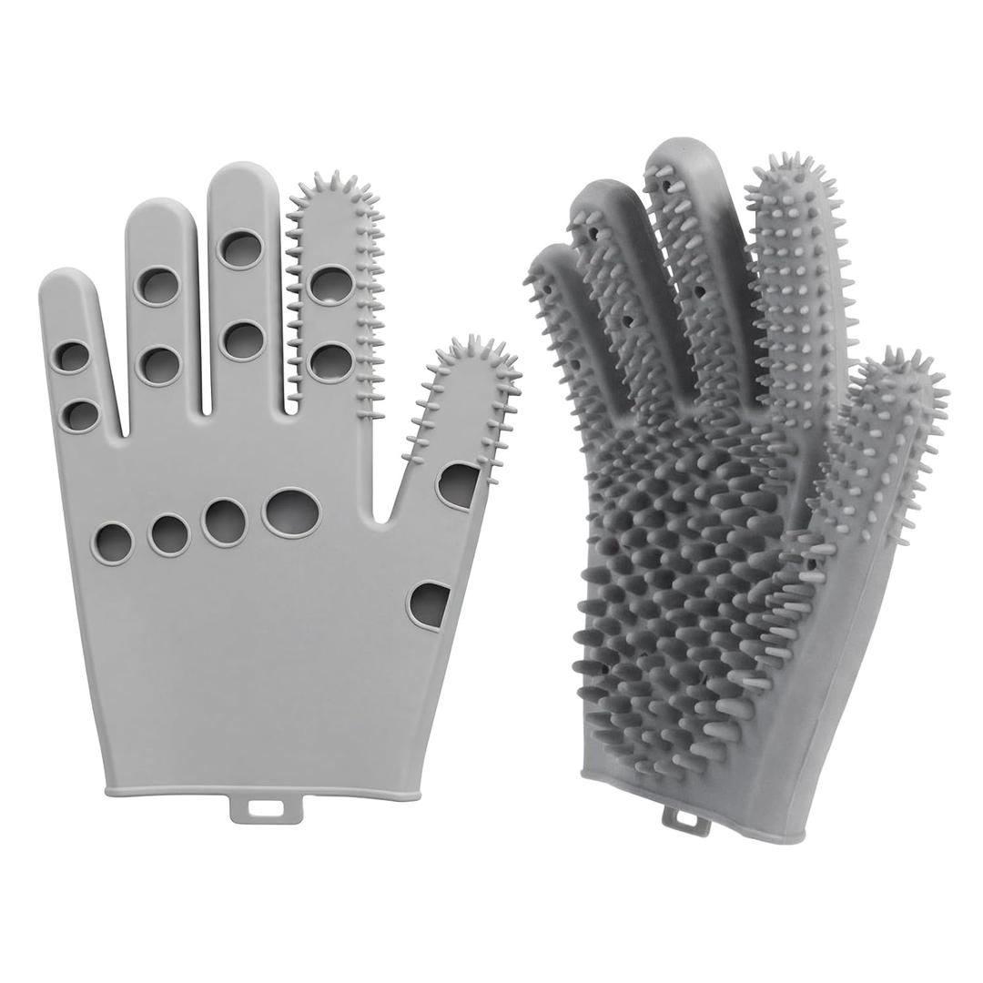 Pet Grooming Gloves for Cats & Dogs, Silicone Pet Hair Removal Glove for Bathing, Shedding & Massage, Gentle Cat & Dog Grooming Glove for Long & Short Hair PetsGrey-Large