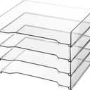 DoubleFill 4 Pcs Stackable Letter Tray Rectangular Plastic Desk Organizer 13 x 9.5 x 2.6 in Paper Holder File Tray Accessories Rack for Desktop Office Desk Drawers (Clear)