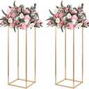 Gold Wedding Flower Stands, Set of 2 Metal Vases Column Geometric Wedding Table Display Centerpieces 31½ inches Tall Floral Decoration Holders for Wedding Party Decor