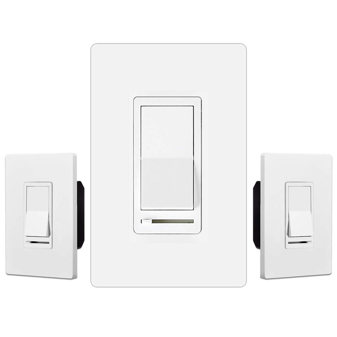 BESTTEN 3 Pack Dimmer Light Switch, Single Pole or 3 Way Dimmable Light Switch for Incandescent or Halogen Bulbs, CFL and LED Lamps, White