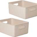 Superio Eco-Friendly Decorative Plastic Open Home Storage Bins Organizer Baskets, Large (2 Pack) Container Boxes for Organizing Closet Shelves Drawer Shelf 15 Liter