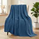 Whale Flotilla Extra Large Fuzzy Fleece Throw Blanket for Couch, 50x70 Inch Fluffy Warm Soft Jacquard Blankets for All Season, Lightweight and Cozy, Navy Blue