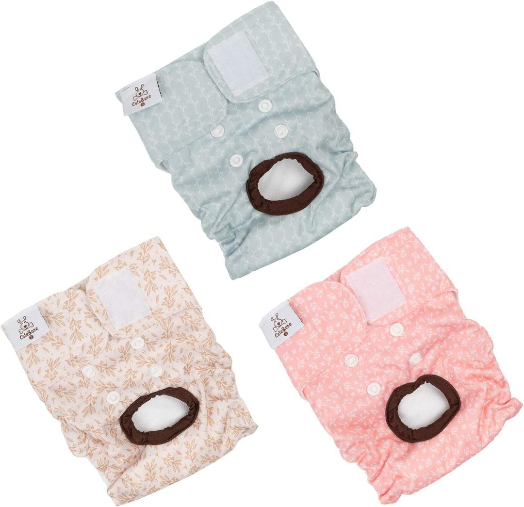 CuteBone Dog Diapers Female Washable Small Medium Large 3 Pack Reusable Doggie Diapers Puppy Period Pants for Doggy Heat Cycle Peeing