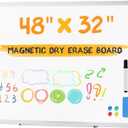 NEWBULIG White Board, 48" x 32" Magnetic Dry Erase Board for Wall with 1 Dry Eraser & 2 Multi-Color Markers & 4 Magnetic Pins, Silver Aluminum Frame for Office, Home, School