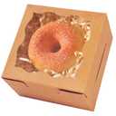 Qiqee Brown Bakery Box with Window 4x4x2.5 inch 30Packs Macaron Boxes Small Donut Pastry Boxes for Party Mini Cookie Boxes