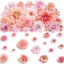 Fake Flower Heads Mini Artificial Flower Pink Faux Dahlia Rose Flowers for Crafts Cake Blossom Wreath Garland Bouquets for Wedding Bridal Party Baby Shower Graduation Season Home Decor