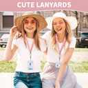 2 Pcs Scrunchie Lanyard Teacher for ID Badges Keys with 4 Card Holders, Stretchy Cute Scrunchie Lanyards for Work School Daily Use, Christmas & New Year Gift Set for Women Teachers