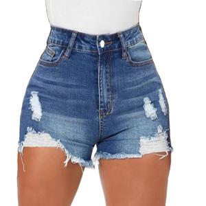 Women High Waisted Skinny Stretchy Denim Shorts Casual Summer Frayed Raw Hem Distressed Ripped Short Jeans (Small, Dark Blue)