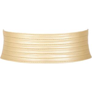 SANSTHS Women Wide Elastic Belts for Dresses Vintage Fashion Stretchy Waist Belts Ladies Cinch Belts Leather Waistband (Fit Waist Size 43-46 Inches, Gold)