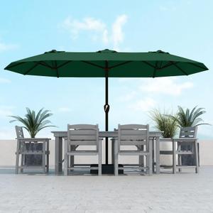 Kingdura 13ft Large Patio Umbrella with Base Included, Double-Sided Rectangle Outdoor Table Umbrella with 12 Reinforced Ribs, Crank Lift for Market Pool Deck Backyard, Dark green