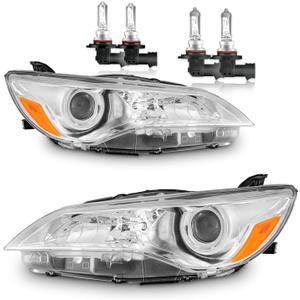 Headlights W/Bulbs for 2015-2017 Toyota Camry Only 4-Door Sedan Halogen Headlamp Replacement Driver & Passenger Side