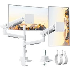 monTEK Sleek Aluminum Monitor Arm for 1757 Ultrawide Screens up to 59 lbs, USB 3.0 A/C, Heavy Duty Dual Monitor Arm Desk Mount, Pneumatic Lift, Quick-Release Plate, Clamp/Grommet, max VESA 100x100 (White)
