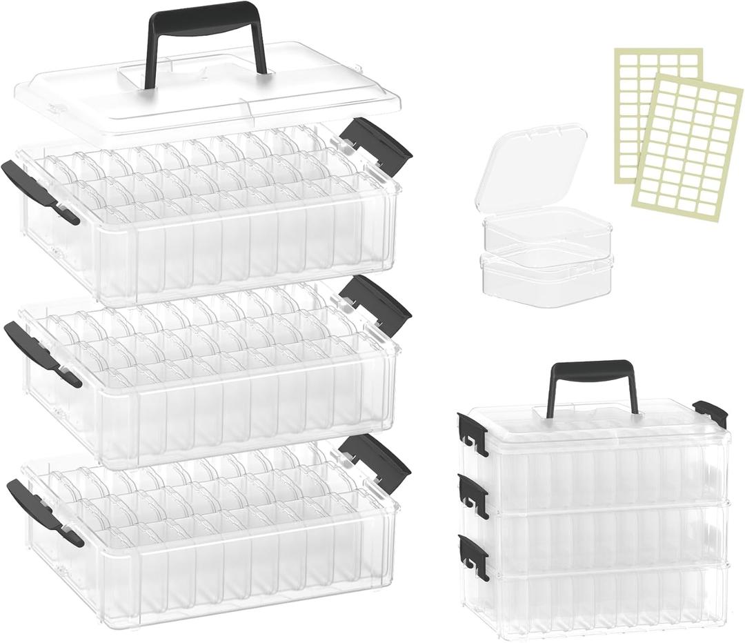 Bead Organizer Box 90 Pcs, 3-Tier Large Capacity Stackable Bead Storage Containers, Portable Plastic Craft Organizers for Jewelry Making, Bracelets, DIY, Nail Art Charms
