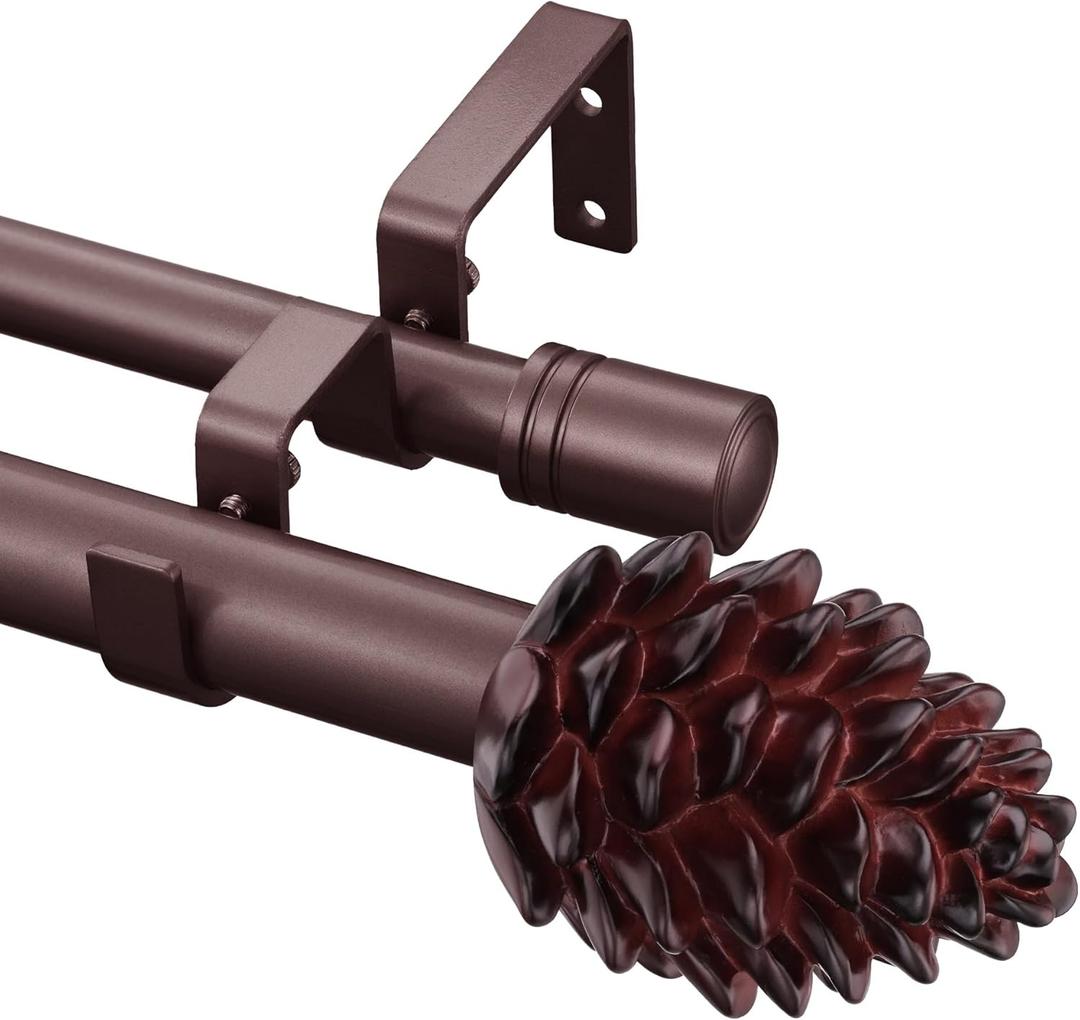 Bronze Double Curtain Rods 66 to 120 Inches 6/8 Inch +1 Inch Telescoping Drapery Rod for Windows With Brackets & Finials,Window Treatment Curtain Rod Set (ORB)