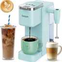 Single Serve Coffee Maker with Built-in Detachable Milk Frother, Iced and Hot Coffee Machine for K Cup & Grounds, 40oz Removable Water Reservoir, 6 Cup Sizes, Fits 7.3" Travel Mug, Teal
