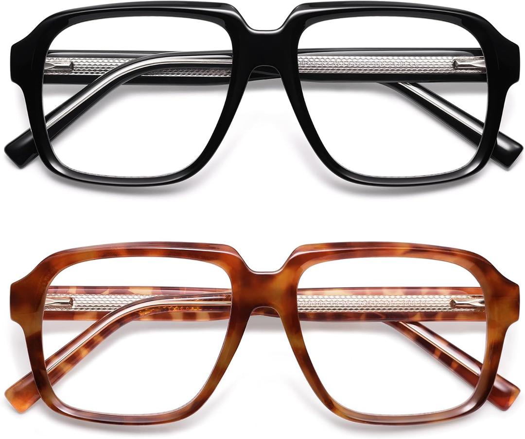 AMOMOMA Oversized Square Reading Glasses for Women,Men,Men Blue Light Blocking Computer Readers Spring hinge AM6185
