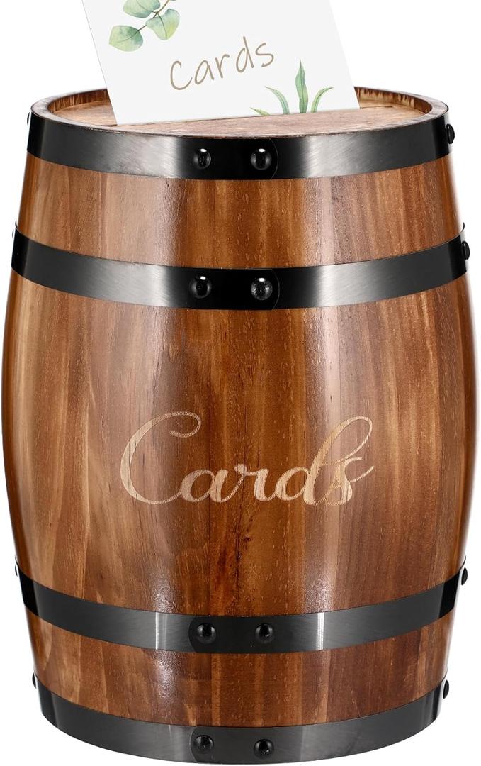 Menkxi Wedding Oak Whiskey Barrel Card Box with Slot Gift Card Box Holder Barrel Card Holder Table Decorations for Reception Wedding Ceremony Money Envelopes Gift Cards (Light Brown)