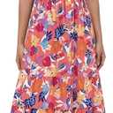 2025 Women's Summer Boho Floral Maxi Dress with Pockets - A-Line Smocked Tiered Ruffle Sleeveless Beach Sun Dress (Medium, Pink)