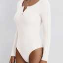 PRETTYGARDEN Long Sleeve Bodysuits for Women 2026 Ribbed Knit Henley Button Up Slim Fitted Basic Tops Spring Fashion Clothing