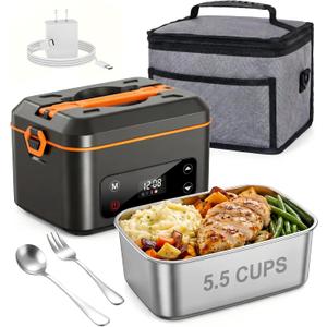 RUDAP Cordless Electric Lunch Box, 24000mAh Rechargeable 1.2L Portable Food Warmer with 5 Heating Modes, Auto Temperature Control, Heated Lunch Box  Perfect for Truck, Office, or Outdoor Worksite