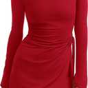 PRETTYGARDEN Women 2025 Mini Bodycon Dresses Long Sleeve Ruched Fitted Short Night Out Trendy Party Club Outfits Fall Clothes (XL)