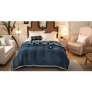 ShowyLive Extra Thick Blanket for Sofa Recliner Bed, Warm 3 Layers Flannel Blanket for Winter Autumn, Plush Quilt, Breathable Velvet Comforter, Washable Throw Blanket 810gsm (Blue 180x200cm)