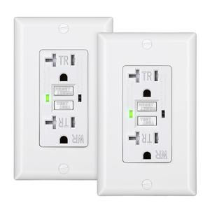 DEWENWILS 2-Pack GFCI Outlet 20Amp, Outdoor Weather-Resistant(WR), Tamper-Resistant(TR), UL Listed, Gfi Self-Test, LED Indicator, Wallplate Included with Thinner Design, White