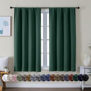 Simplebrand Ava Ever Green Short Blackout Curtains for Bedroom 45 Inches Long 2 Panels Set, Solid Thermal Insulated, Energy Saving Window Treatment Curtains Blackout Drapes, W40 x L45 Inch, Ever Green