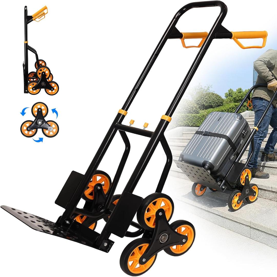 Stair Climbing Dolly - Heavy Duty Stairs Climber Hand Truck for Moving, 380LBS Capacity Folding Cart with 5.9" Triple Wheels, Adjustable Handle, Portable for Home Furniture Grocery Warehouse Office