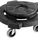 Commercial Round Trash Can Dolly, 250 lb Capacity, 18" Diameter, Black/Gray, Fits 20-55 Gallon Cans