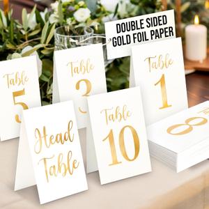 Woodamore Gold Wedding Table Numbers 1-10, Gold Table Numbers For Wedding Reception Decorations, Tables Number Cards 1-10 With Head, Paper Tables Markers For Restaurant, Events