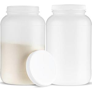 1 Gallon Protein Powder Container with Airtight Lid - Plastic Large Wide Mouth Jar - Pack of 2 - Made in USA