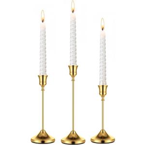 Gold Taper Candle Holders for Pillar Candles, Brass Candlestick Holders, Skinny Candle Holder Decor for centros de mesa Table Centerpiece