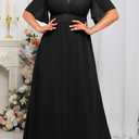 Talisea Plus Size Formal Dresses - V Neck Flutter Sleeves Evening Gowns Bridesmaid Wedding Guest Chiffon Long Maxi Dress (14W, Black)