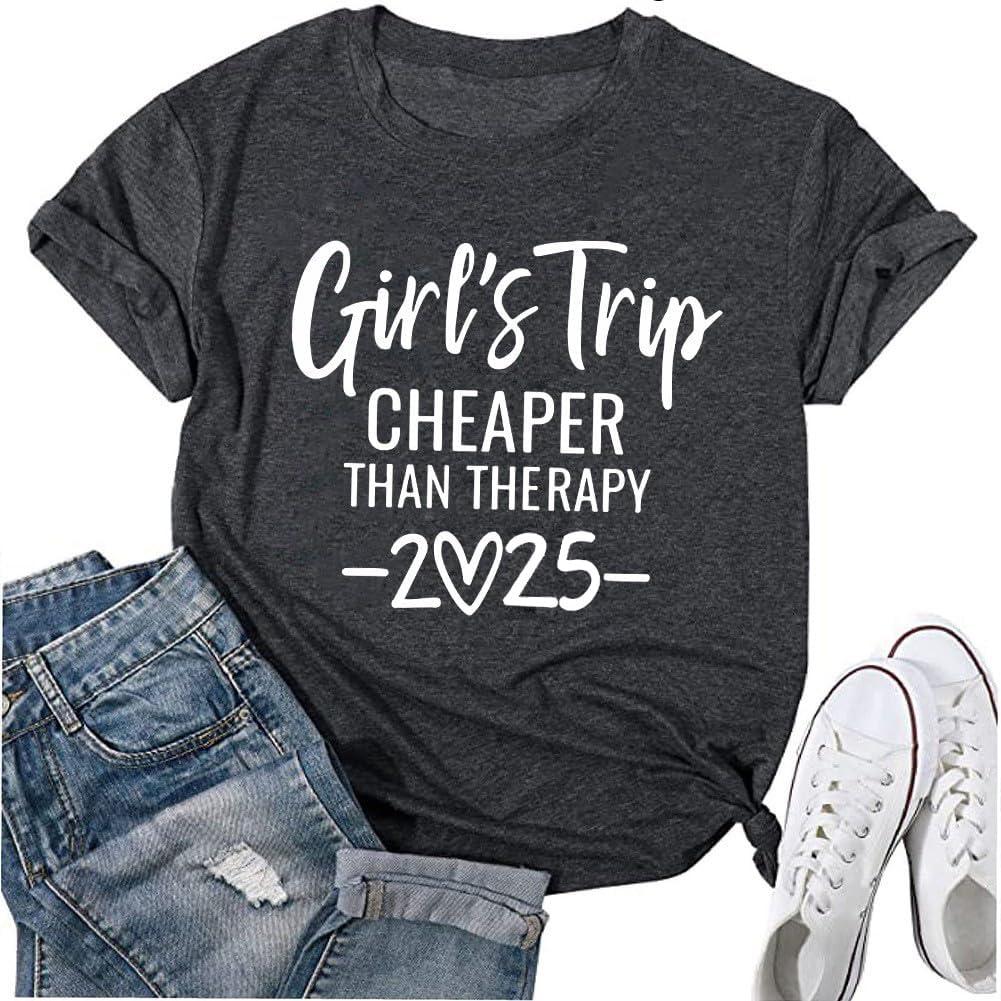 COLORFUL BLING Girls Trip Shirt for Women 2024 Novelty Travel Tshirt Adventure Hiking Summer Vacation Casual Tee (Medium, 2025-dark Grey 2)