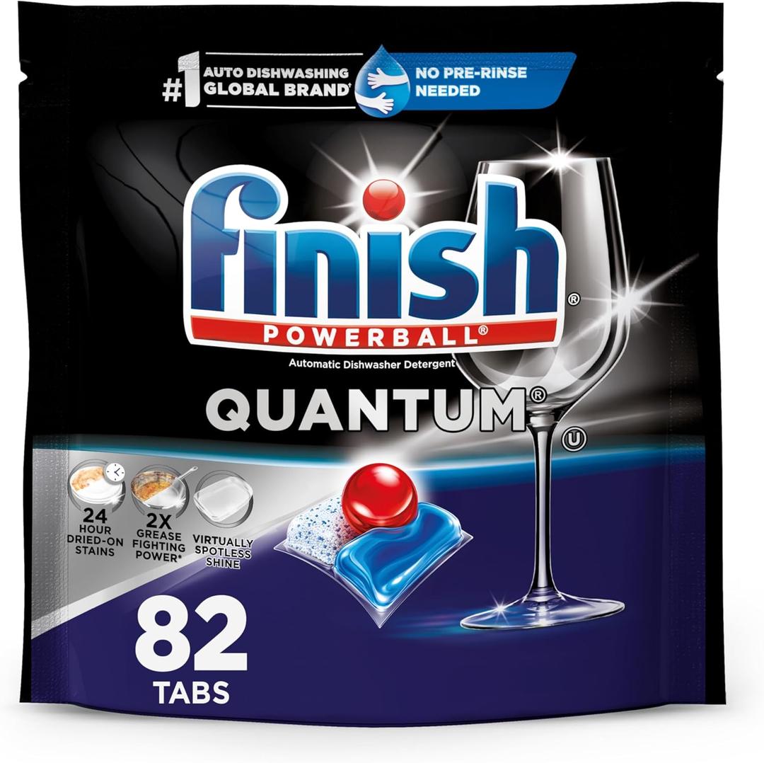 Finish Quantum Dishwasher Pods, No Pre-Rinse Dishwasher Detergent Soap Removes 24HR Dried-On Stain and Grease, Leaving a Virtually Spotless Shine, 82 Count