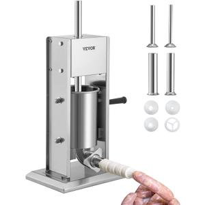 VEVOR Sausage Stuffer, Manual 7LB/3L Capacity, Two Speed 304 Stainless Steel Sausage Filling Machine with 4 Stuffing Tubes, Silver